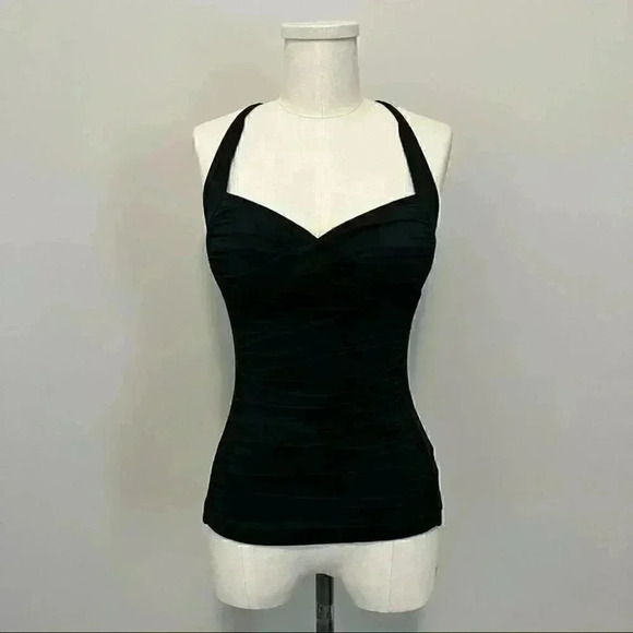 Seafolly Australia Goddess Twist Bandeaux Ruched Tankini Bathing Suit Top Black - Picture 4 of 15